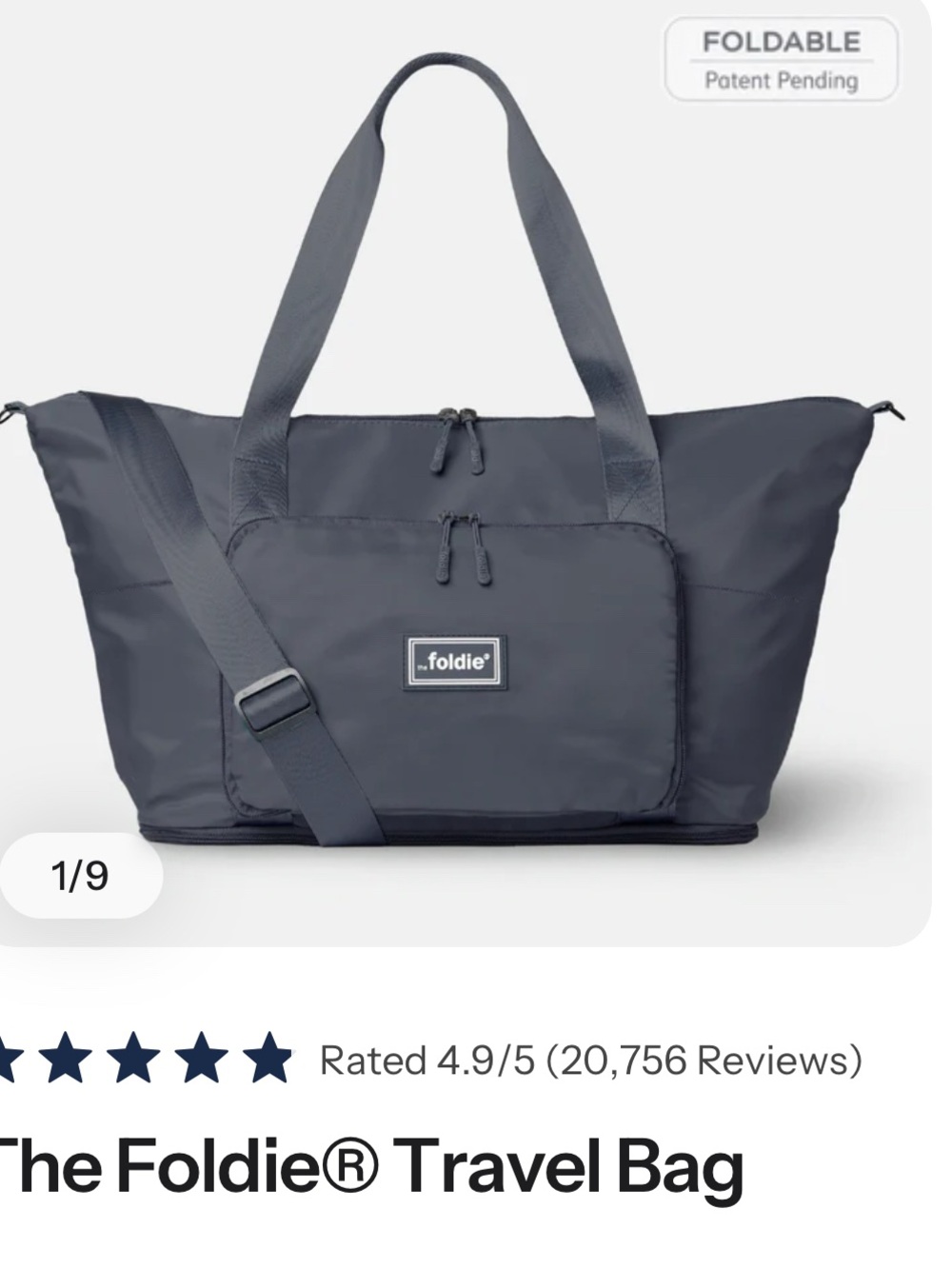 The Foldie® Travel Bag Grey NEW retail $100